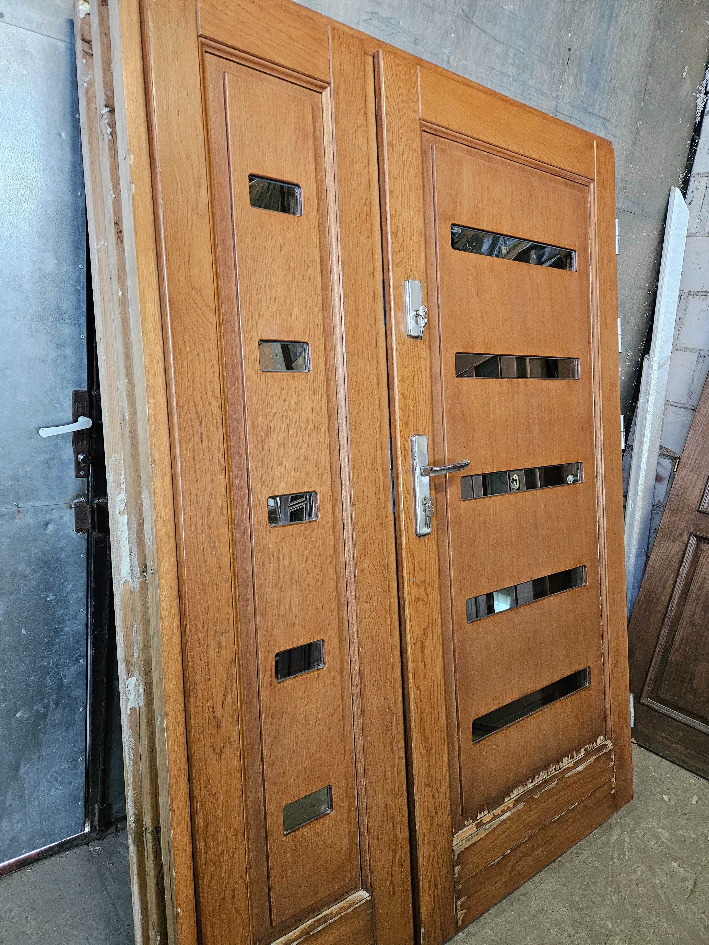 DRZWI Zewnętrzne Dębowe Drewniane Dąb z Doświetlem Wejściowe 155x212cm
