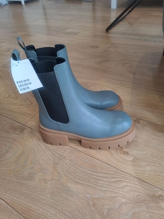 H&M nowe buty kozaki botki sztyblety szare na traktorze platformie 39