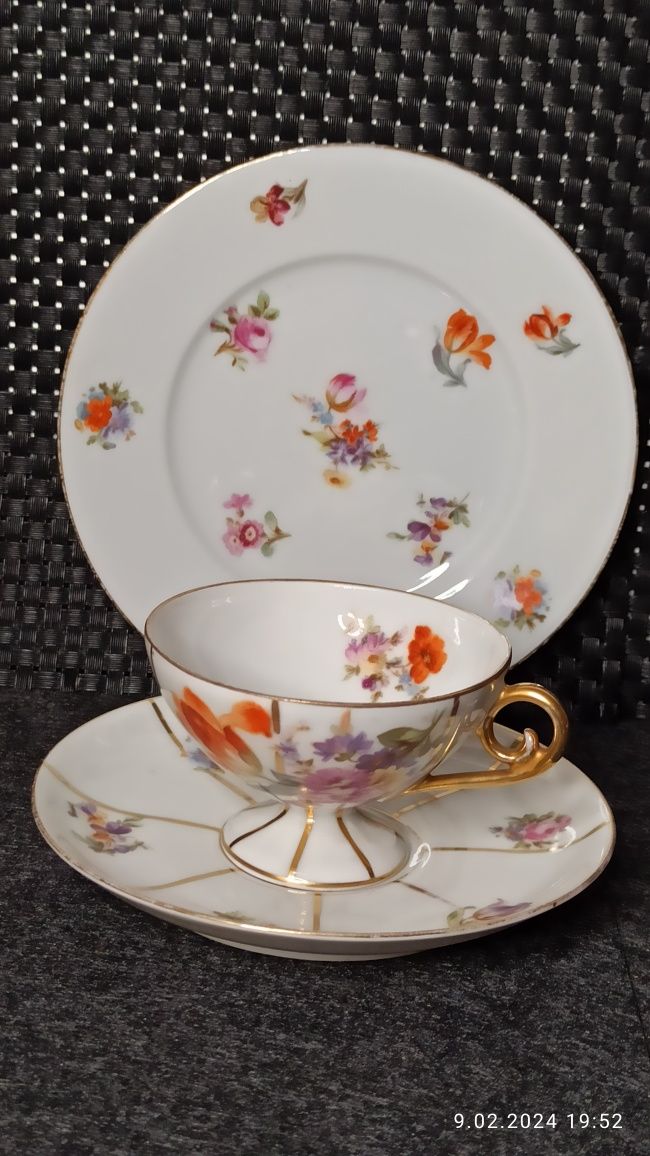 Porcelana Turyngia TRIO Mäbendorf bei Suh Dekor kwiatowy