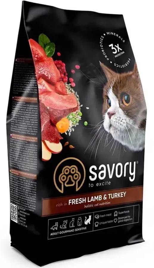 8кг Корм для кошек Savory Adult Sensitive Digestion Fresh Lamb-Turkey