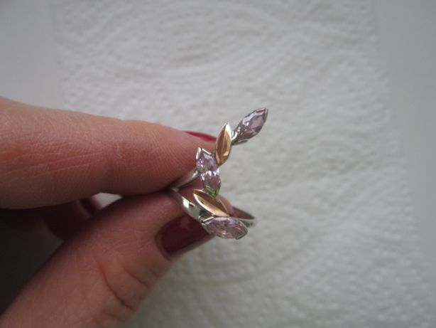 Кольцо серебрянное с золотыми напайками 17 размер