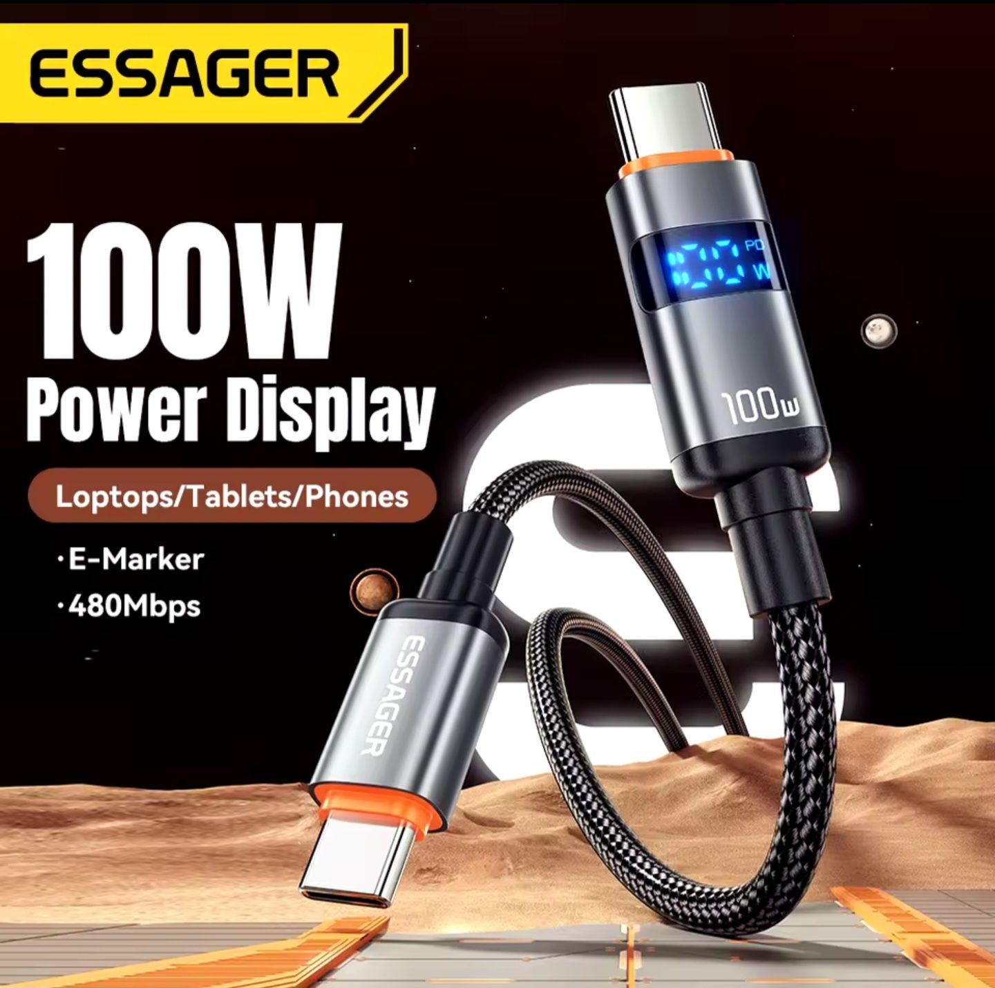 Kabel ESSAGER usb-c usb-c 100W 2m