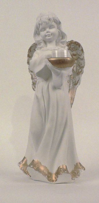 Anioł gipsowy świecznik, biały złocony wysoki 39