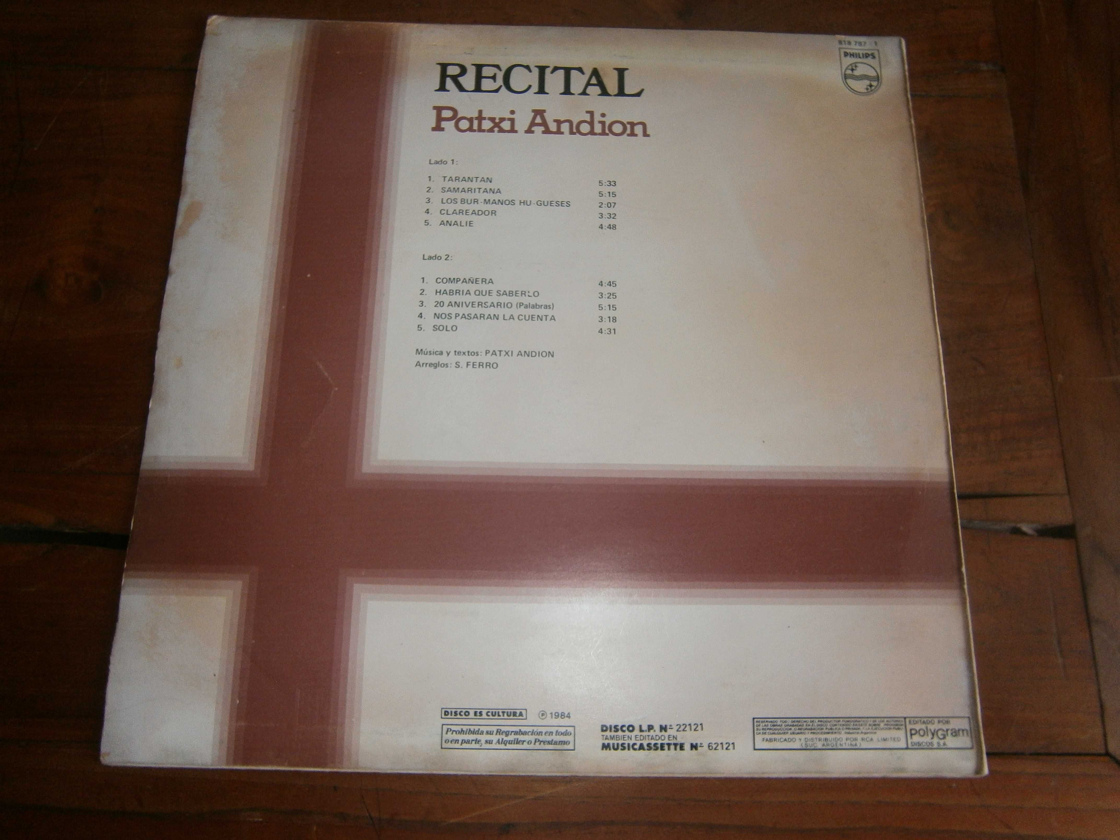 Patxi Andión ‎– Recital  (VINIL) Edição Argentina