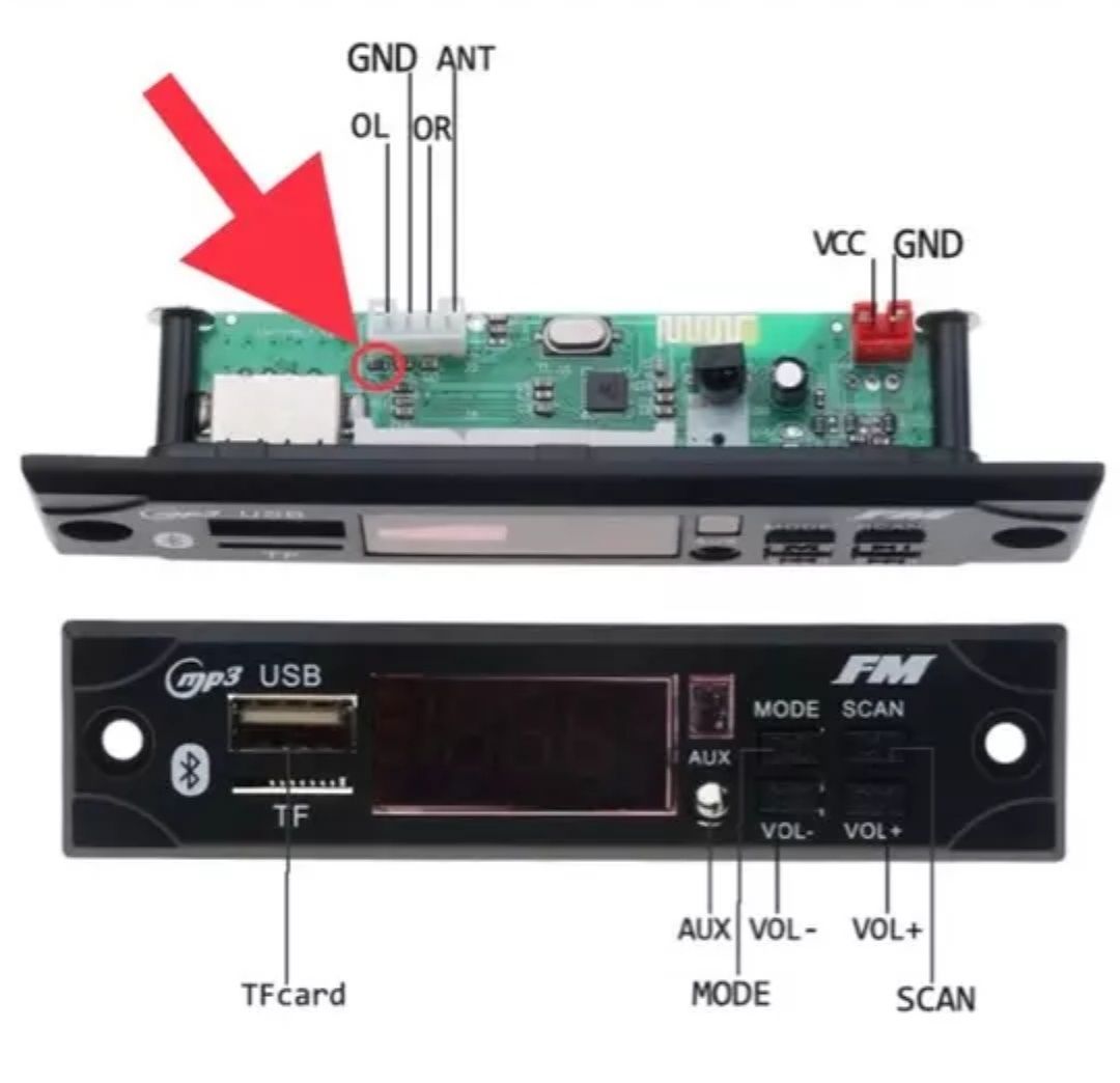 Аудио модуль. Декодер mp3. беспроводной Bluetooth. fm, AUX, USB, TF