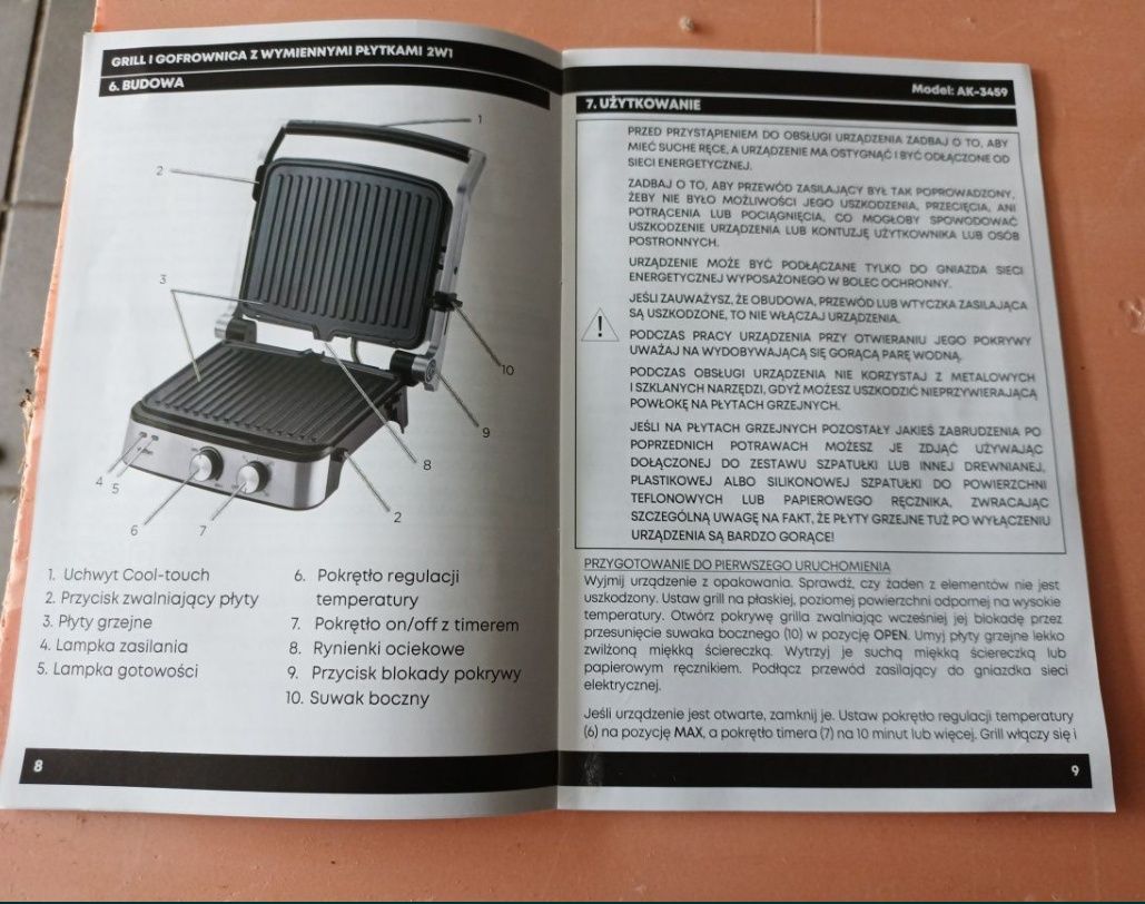 Nowy Hoffen 2w1 Grill i gofrownica z wymiennymi płytkami 2000W