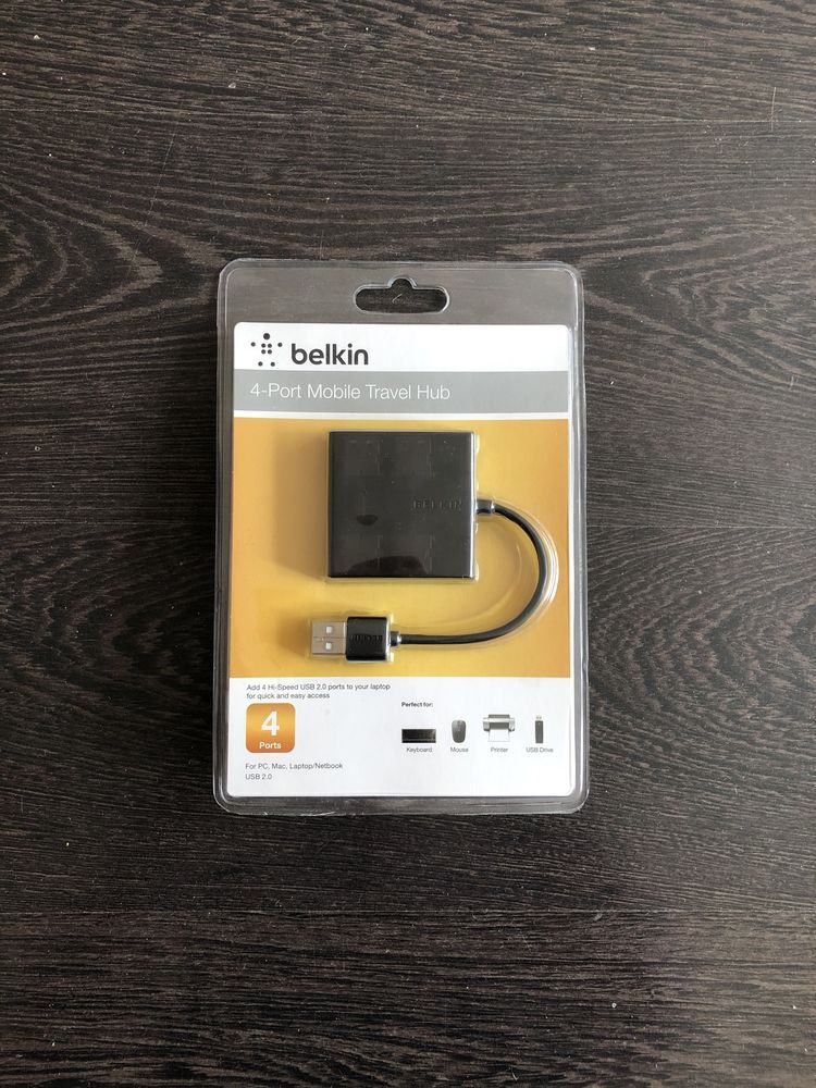 Концентратор BELKIN USB 2.0, Travel Hub, 4 порта, пассивный без БП, Wh