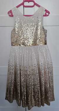 Sukienka H&M 128 rozmiar 7-8 lat ecru złota cekiny komunia ślub wesele
