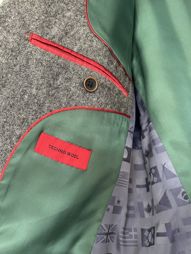 Marynarka wełniana Finshley&Harding London szara melanż wełna slim fit