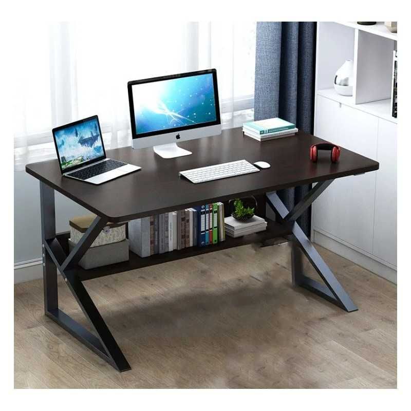 Biurko komputerowe z półką 80x40 białe czarne drewno stolik pod laptop