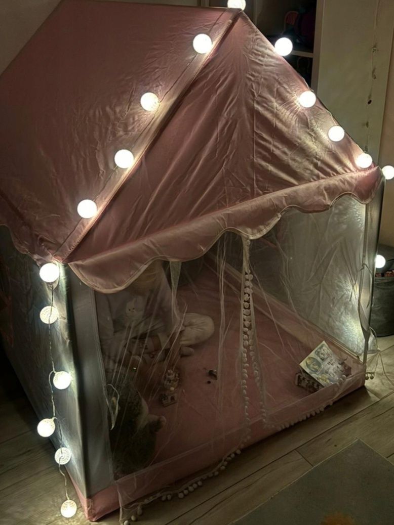 Namiot Domek Dla Dzieci Zamek Pałac Do Pokoju Ogrodu Domu + Lampki LED