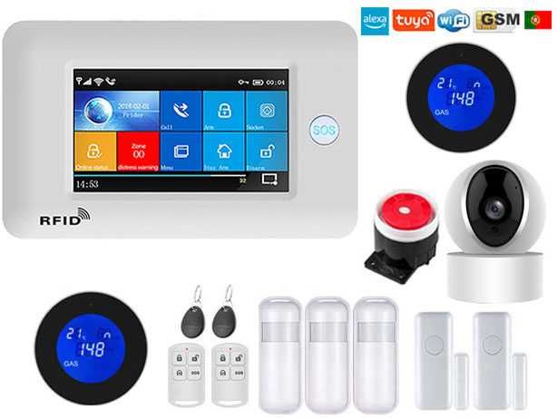 Alarme Tuya GSM/WiFi Sem Fios Câmara Sensor Gás Android/iOS (NOVO)