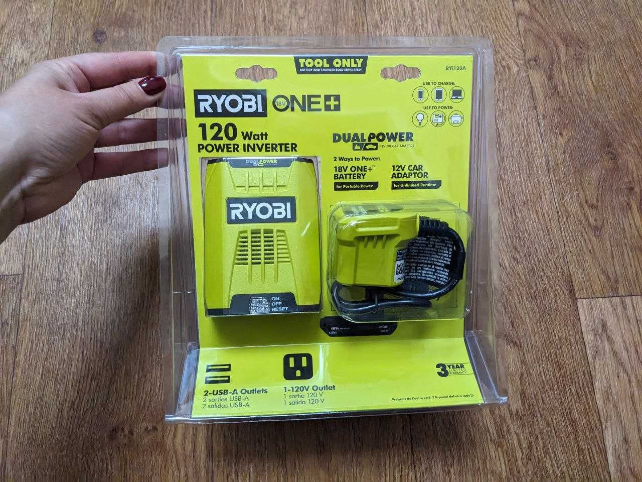 Гибридный инвертор Ryobi ONE+ для АКБ 18В или через прикуриватель