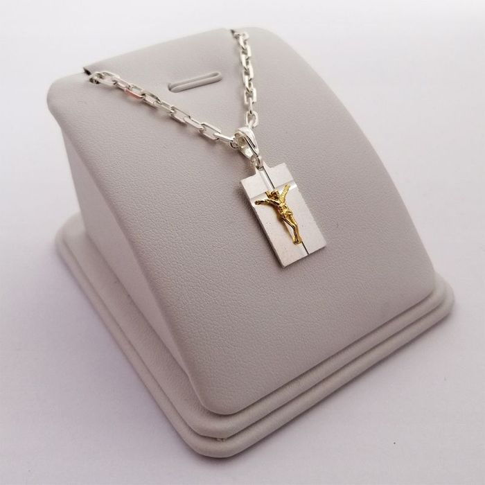 Srebrny Męski Łańcuszek Ankier + Medalik Jezus Pr. 925 + Grawer Dla Sy