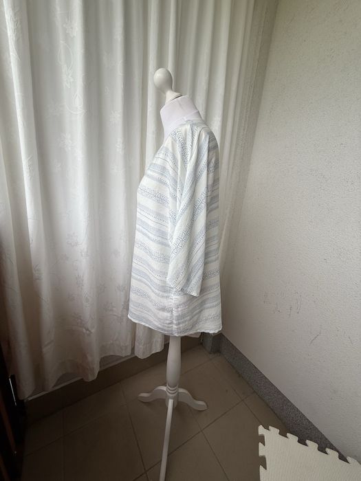 Bluzka oversize grecki wzór L XL biało niebieska | casual cool