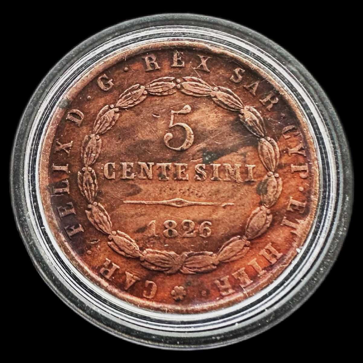 Moeda de 5 Centesimi - 1826 - Reino do Piemonte - Sardenha