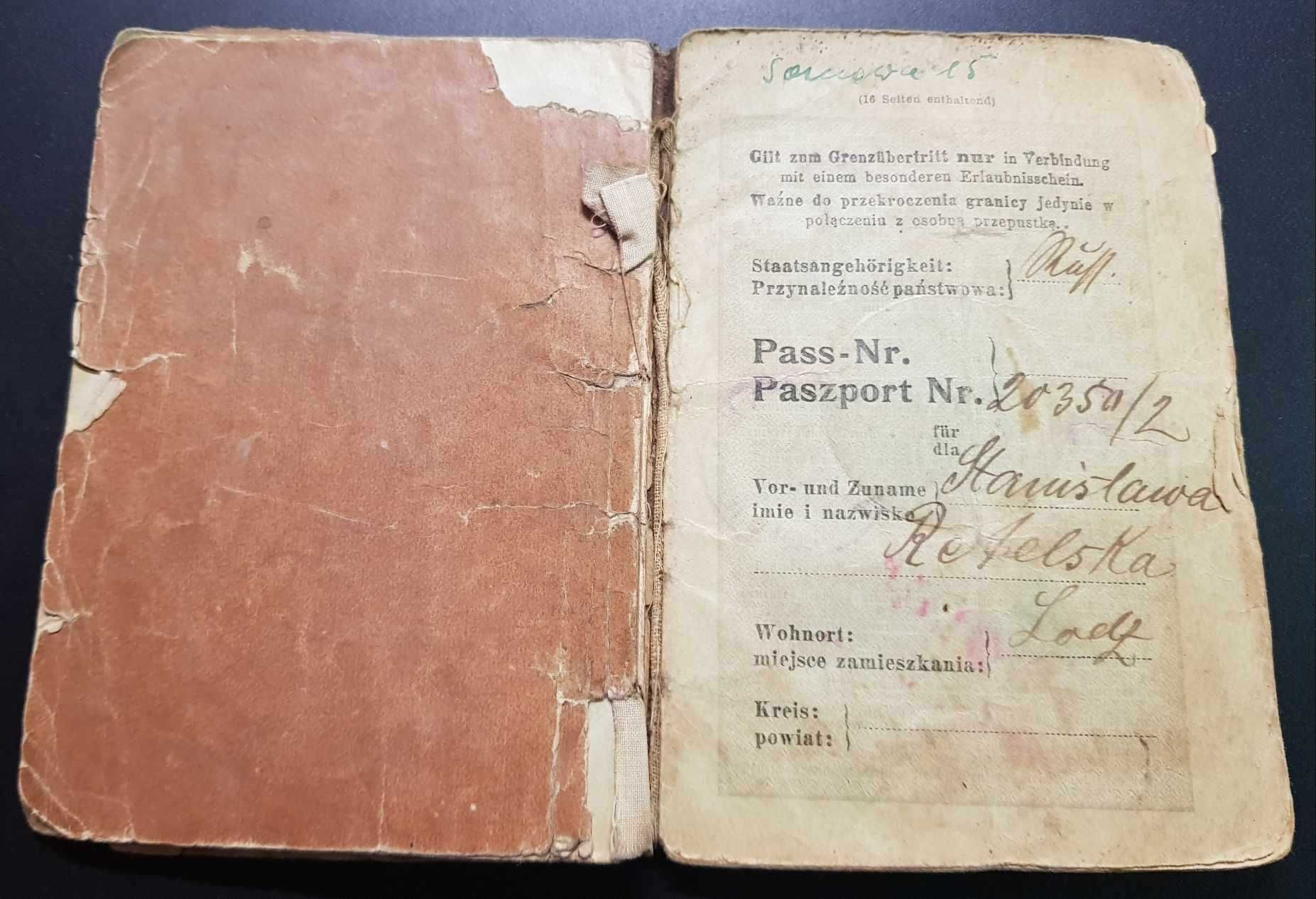 Paszport rodzinny - Familien-Pass rok 1915 Łódź