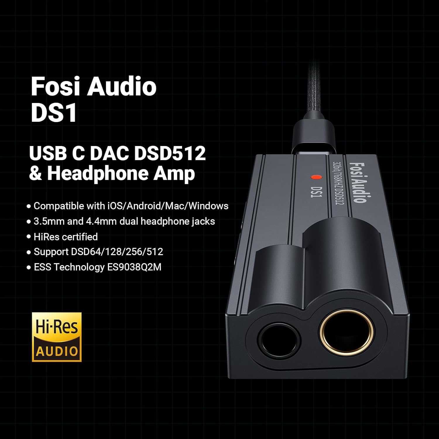 Fosi Audio DS1 USB-C DAC DSD512 32bit/768kHz 3.5/4.4mm HiFi AMP