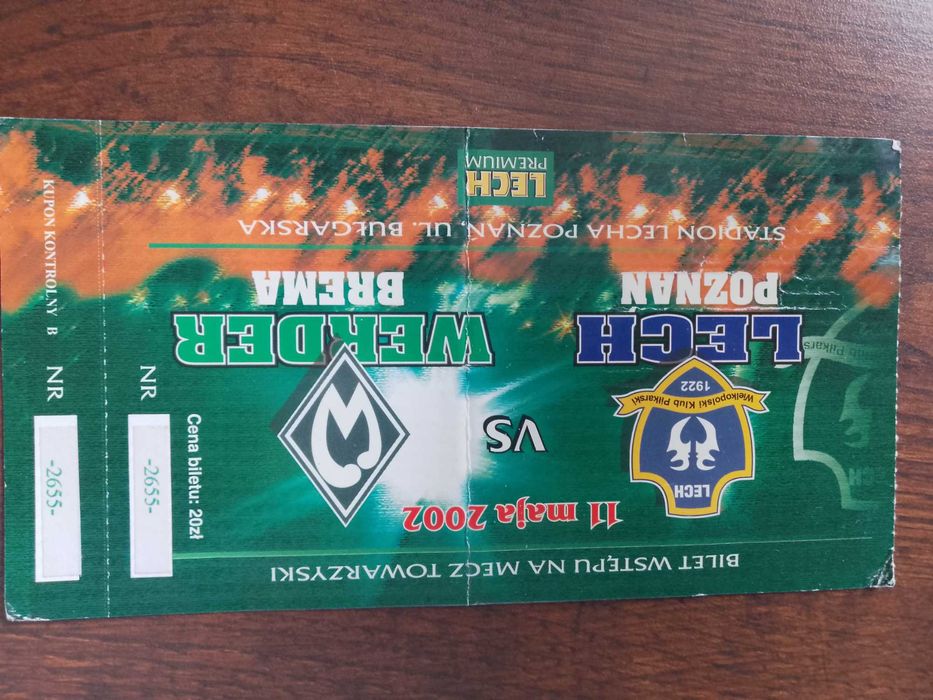 Archiwalny bilet na mecz Lech Poznań - Werder Brema 11 maja 2002