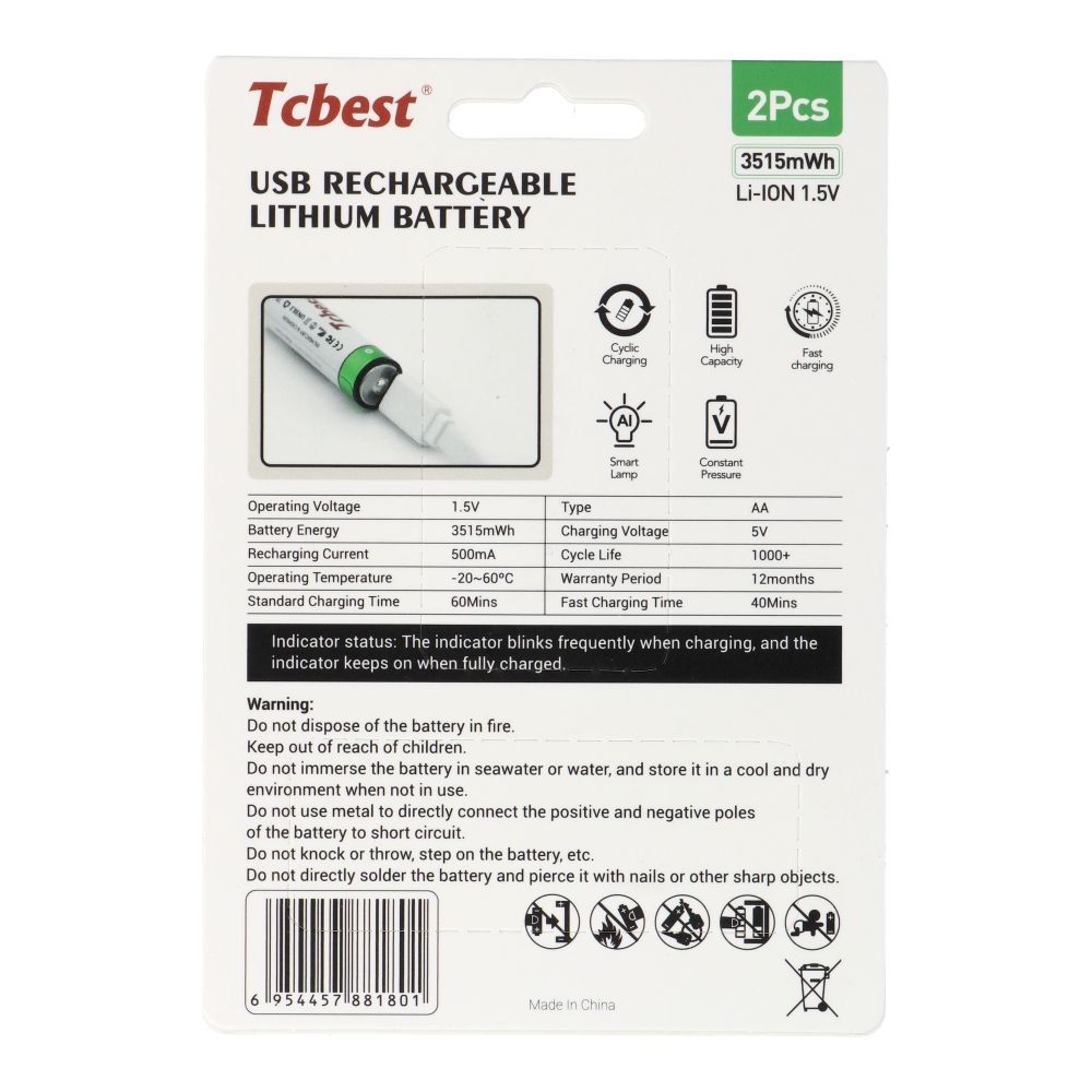 TCBEST bateria akumulatorowa R6 (AA) 950 mAh z gniazdem Typ C