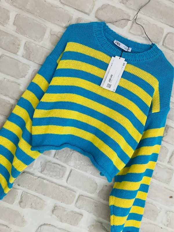 Zara M L sweter crop top oversize sweterek krótki w paski 38 40 nowy