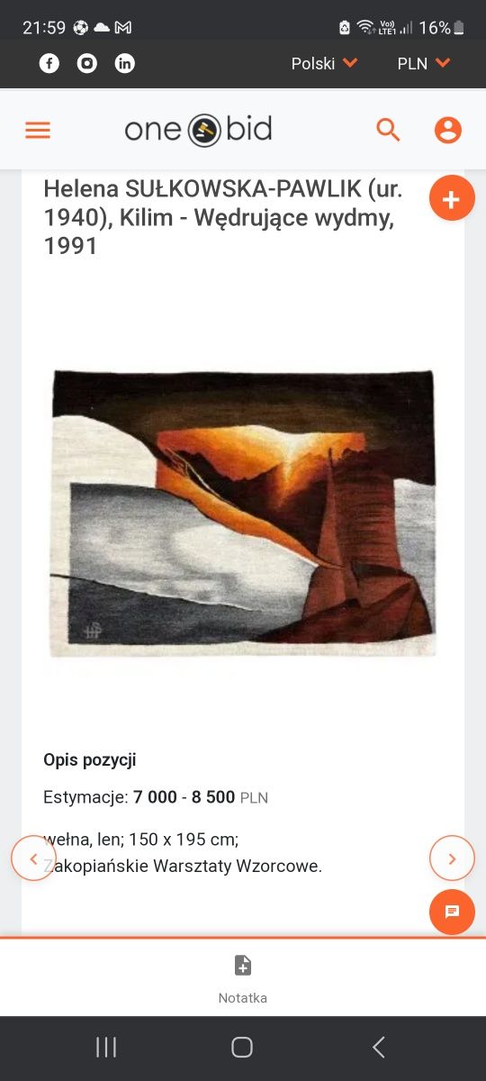 H.Sułkowska wyk. Stoch,Gąsienica ZWW kilim gobelin.Cepelia itp Wysylka