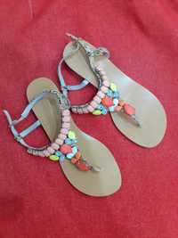 Cosmoparis Biżuteryjne skóra sandały z kryształkami style Saint-Tropez