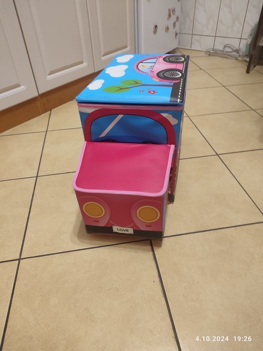 Nowy kosz pojemnik na zabawki podwójny Autko