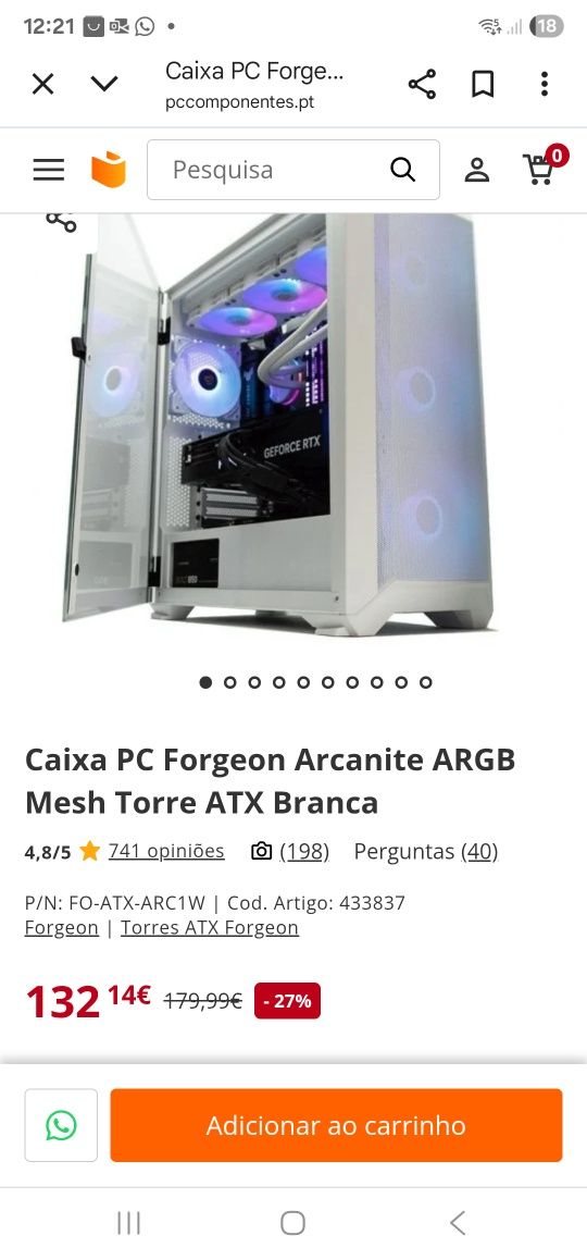 Caixa PC Forgeon Arcanite ARGB Mesh Torre  ATX Branca