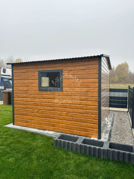 Schowek ogrodowy 3x3m 2x okno drewnopodobny antracyt dwuspadowy ID811