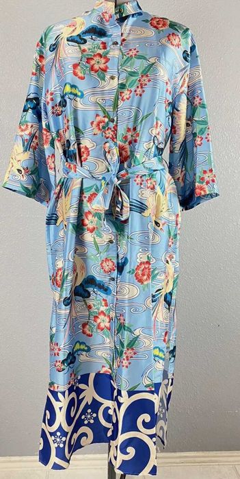 Zara Koszulowa Kimono z ptakami, kwiatami, orientalny pint XL
