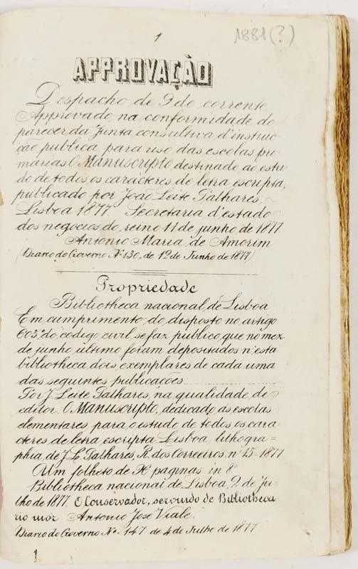 Livro Manuscrito Compendido Dedicado ÀS ESCOLAS ELEMENTARES 1877