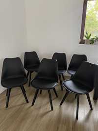 Komplet 6 krzeseł,czarne skandynawskie na drewnianych nogach