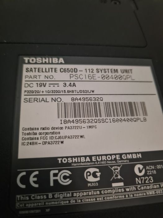 Laptop Toshiba Satelitte C650D sprawny ładowarka 240gb ssd 4gb ram