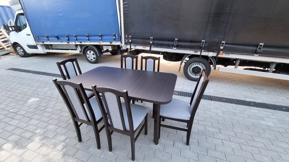 Nowe: Stół 80x140/180 + 6 krzeseł,  wenge + szary, dostawa cała POLSKA