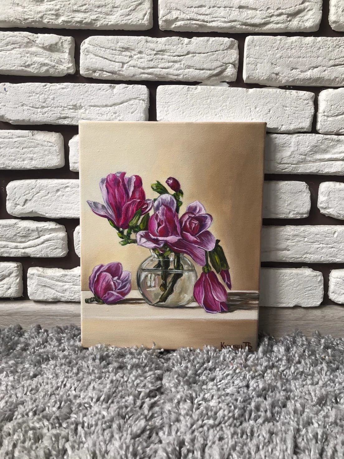 Картина маслом "Аленькие цветочки"