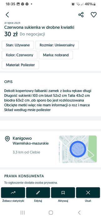 Czerwona sukienka w drobne kwiatki kopertowa