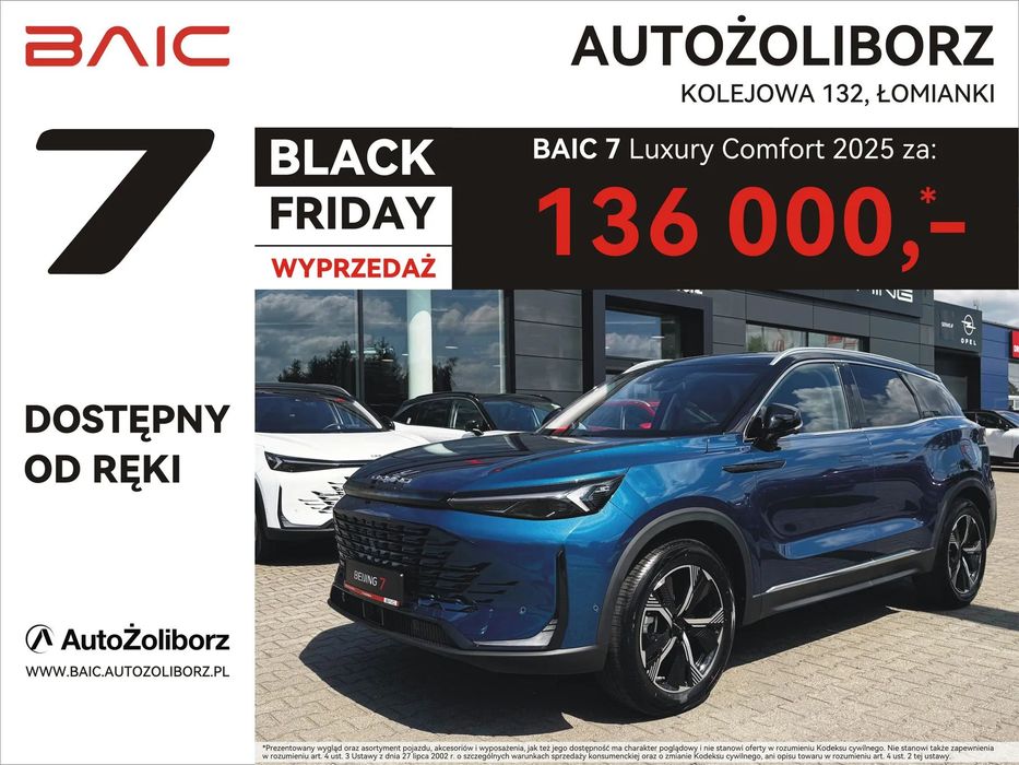 BAIC 7 Comfort, LPG za 1 zł, Kredyt 50/50 0% lub 3x33 0%, Polisa 1 zł