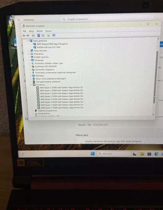 Laptop Gamingowy  Acer Nitro 5 16GB RAM 512GB Dysk  Gtx 1650 Ryzen 5