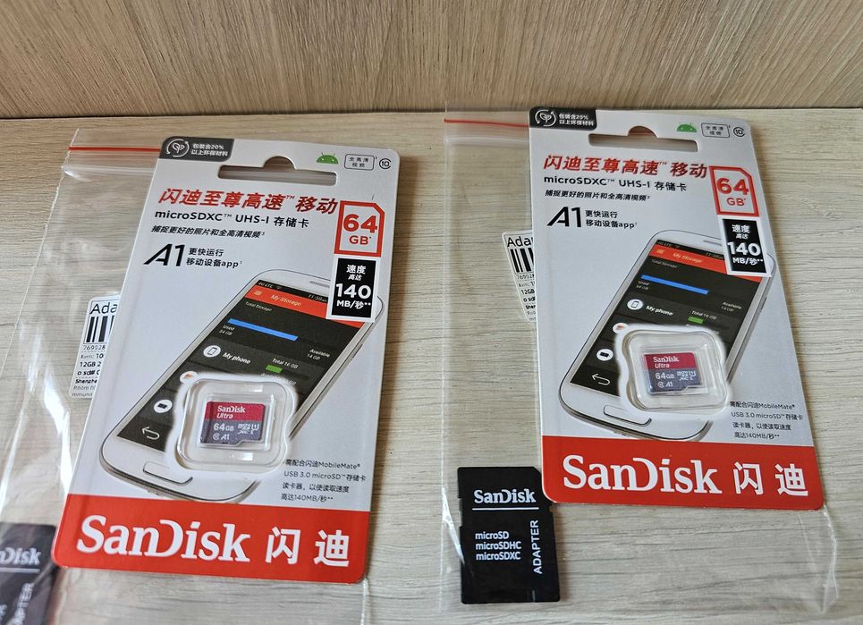 100% оригінал SanDisk 64GB microSD UHS-I 140MB/s Карта памяті +Adapter
