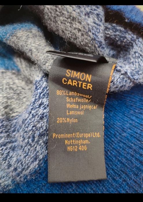 Sweter Simon Carter wełna wełniany męski damski unisex w pasy premium