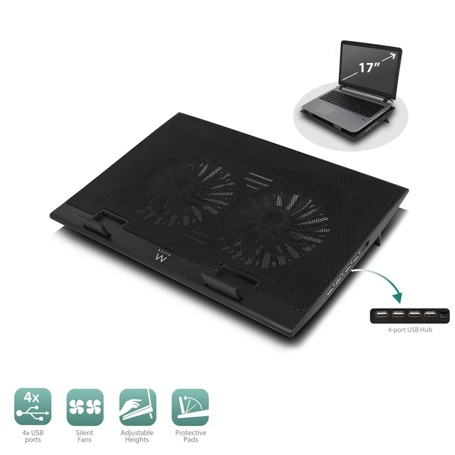 Ewent EW1253 podstawka chłodząca pod laptopa do 17" 4x USB Hub