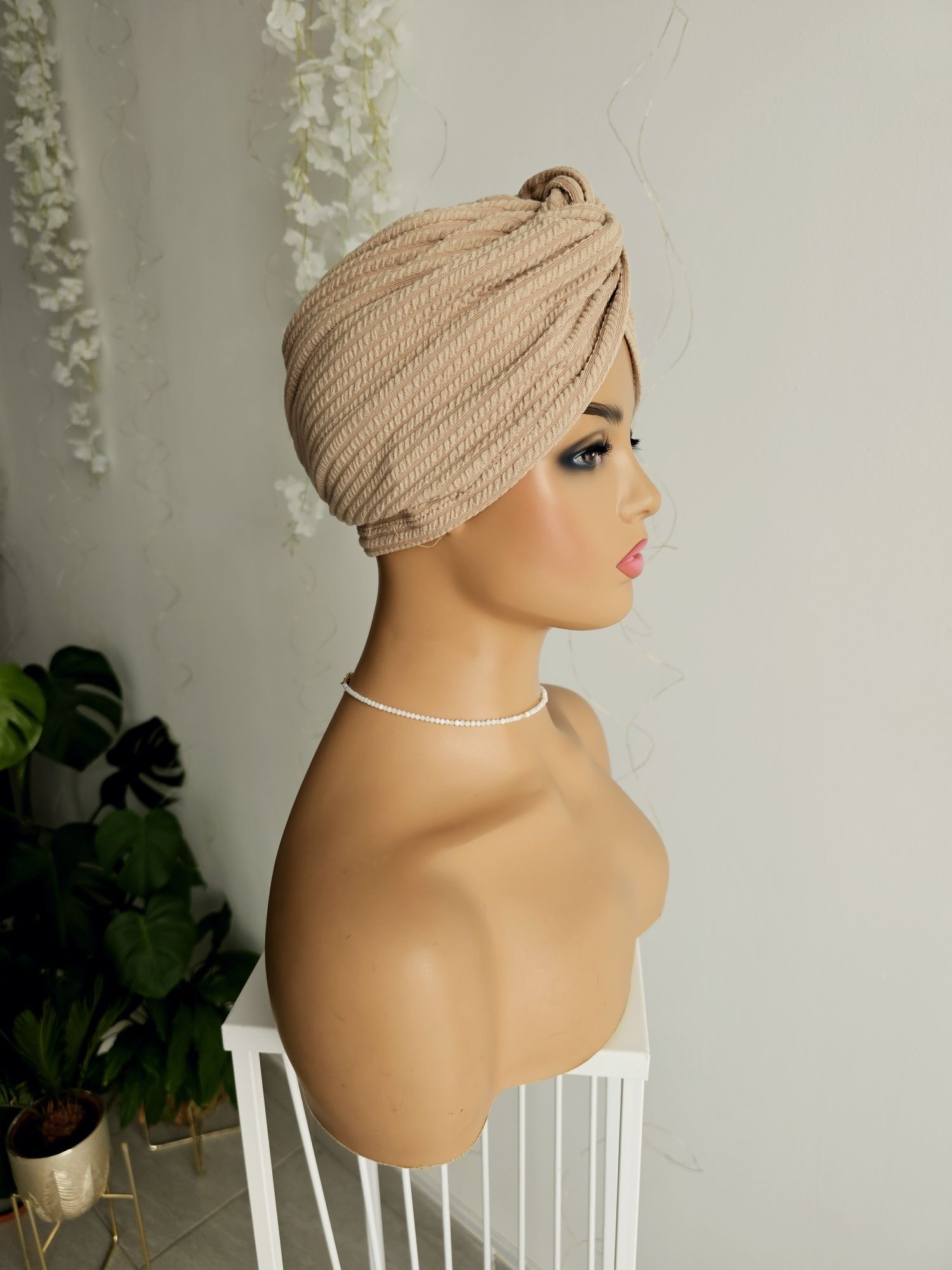 Turban czepek Mia beż nakrycie głowy podczas leczenia czapka