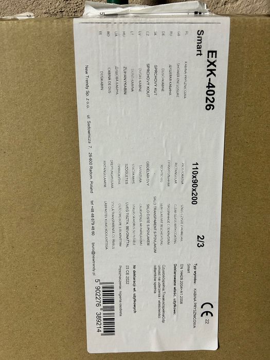 Szyba New Trendy EXK-4026 od kabiny prysznicowej. Nowa jeszcze w folii