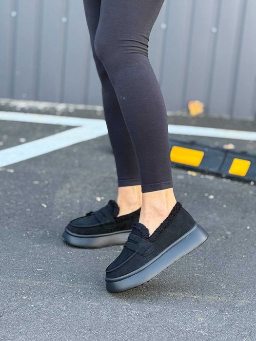 Жіночі зимові лофери замшеві (36-41) на хутрі | Черевики з хутром