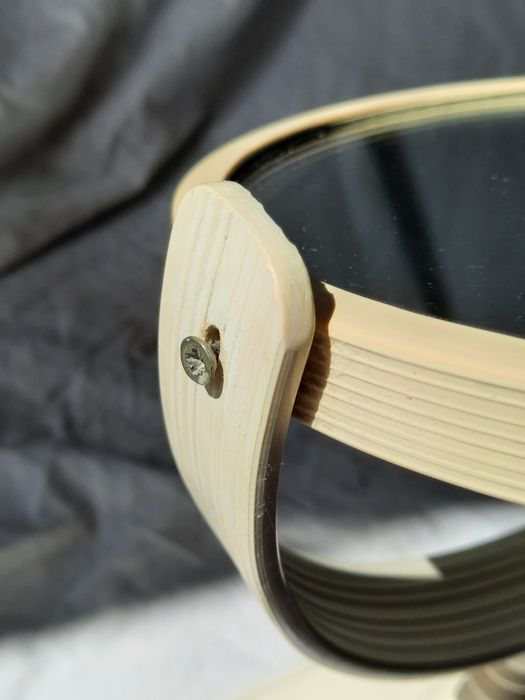 Lustro stojące vintage drewno okrągłe retro unikat białe toaletka