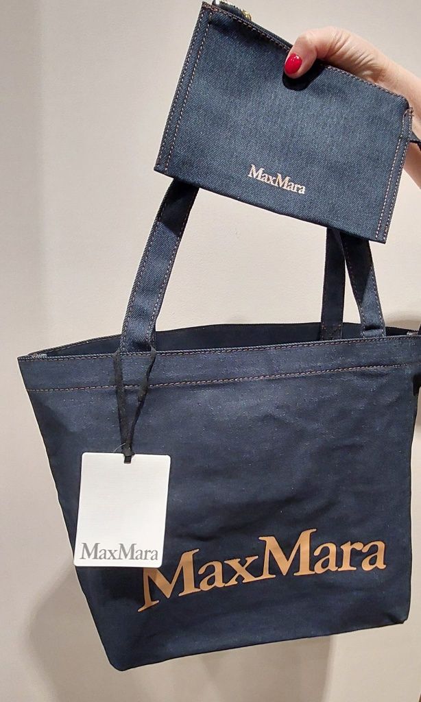 Max Mara torba stoper jeansowa + kosmetyczka