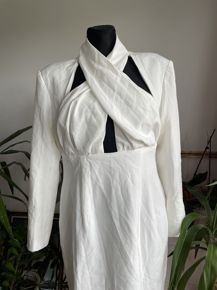 Biała elegancka sukienka midi marynarkowa  44 xxl boohoo