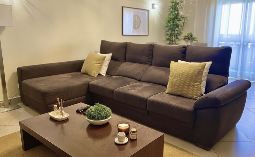 Chaise longue 4 lugares castanho