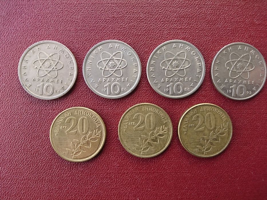 Монеты 10 и 20 драхм 1986, 1988, 1990, 1992 года